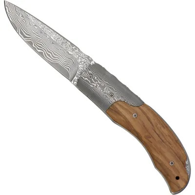 Produktbild von Damast-Taschenmesser mit Olivenholzgriff