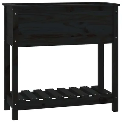 Produktbild von vidaXL Pflanzkübel mit Ablage Schwarz 82,5x34,5x81cm Massivholz Kiefer