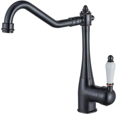 Produktbild von Unyqoos® Retro-Küchenarmatur Schwarz – Messing, ölgeriebene gebürstete Bronze, 360° schwenkbarer hoher Auslauf, Einhebelmischer, Keramikventil