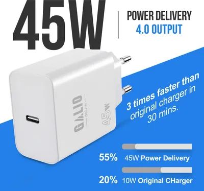 Produktbild von 45W USB-C Schnellladegerät mit Kabel – Netzteil, Ladegerät & Ladeadapter für iPhone, Samsung, Xiaomi & Huawei – Schwarz / Ohne Kabel
