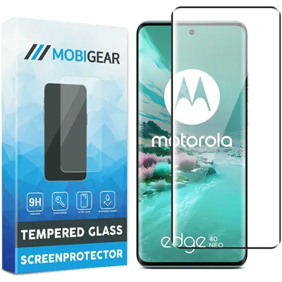 Produktbild von Mobigear Premium Displayschutzfolie für Motorola Edge 40 Neo, gehärtetes Glas, Displayschutz – kompatibel mit Hüllen, schwarz