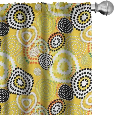 Obrázek produktu pro ABAKUHAUS Geometrické závěsy, záclony, retro neobvyklý psychedelický styl – kruhy a tečky v různých barvách, 2 kusy 75 x 225 cm, hořčicová barva