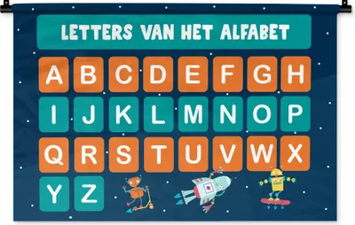 Produktbild von MuchoWow® Wandteppich Wandbehang Kinderzimmer - Alphabet - Lernen - Jungen - Mädchen - Kinder - Kinder 90x60 cm Tapisserie Dekoration Wandtuch - Wandskulpturen - Bildteppich