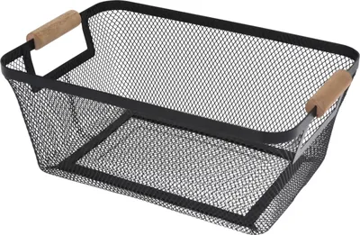 Zdjęcie produktu dla Metalowy kosz z drewnianymi uchwytami, 30,5 x 21,5 x 14 cm