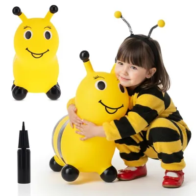 Obrázok produktu pre SUN BABY skákacie zvieratká od 1 roka s pumpičkou nafukovacia skákacia hračka z kvalitnej a odolnej gumy žltá húsenica