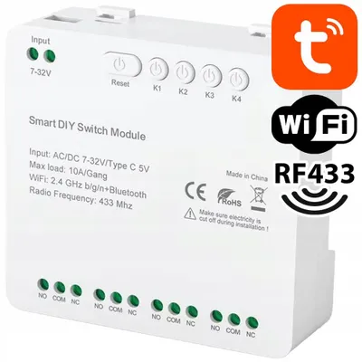 Produktbild von Tuya 4-Kanal Relaismodul WiFi BT RF433 7-32V