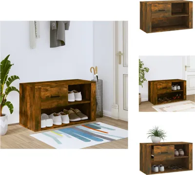 Produktbild von vidaXL Schuhschrank Räuchereiche 80x35x45 cm Holzwerkstoff -  Schuhregale & -schränke