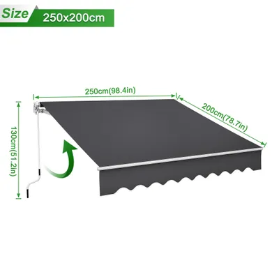 Produktbild von LZQ 250x200cm Gelenkarmmarkise Aluminium Markise Klemmmarkise Balkonmarkise mit Kurbel Sonnenmarkise Sonnenschutz Dunkelgrau