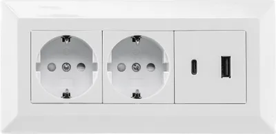 Produktbild von 2-fach Steckdosenblock, USB-A+C, weiß, Aufbaumontage