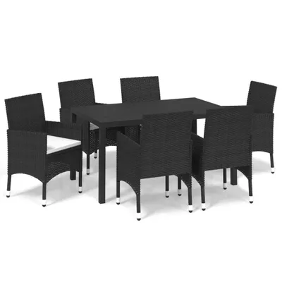 Produktbild von vidaXL 7-tlg. Garten-Essgruppe mit Kissen Poly Rattan Schwarz