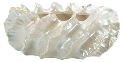 Imagen del producto de Macetas de cerámica con forma de concha, acabado brillante, 43x16 cm. Colección "Perly" de Mauro Ferretti, color perla