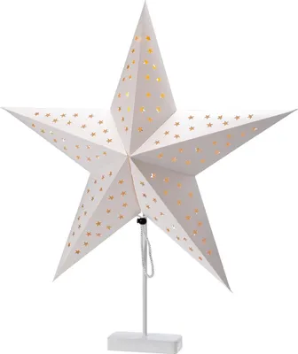 Produktbild von LED Tischleuchte mit Sternen-Lampenschirm und Metallfuß | Ø 60 cm x 75 cm | 6/18 Stunden Timer | batteriebetrieben | weiß