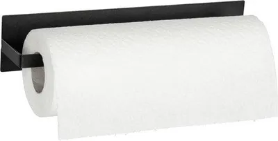 Produktbild von Unyqoos® Magnetischer Küchenrollenhalter – schwarz, pulverbeschichtetes Metall, Montage ohne Bohren mit Magnet oder selbstklebendem Tape, 30 x 6,5 x 6 cm