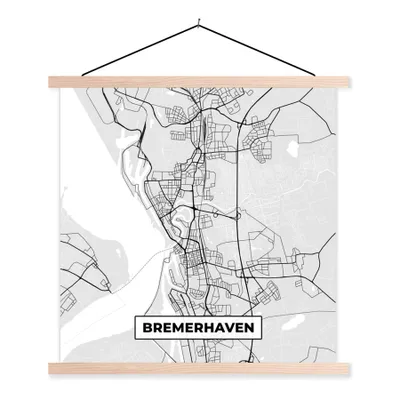 Produktbild von MuchoWow® Textilposter Karte - Deutschland - Bremerhaven - Karte - Stadtplan 120x120 cm mit holzfarbenen Rahmen - Textil-Poster