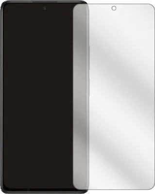 A smartphone screen protector is shown on a black smartphone.