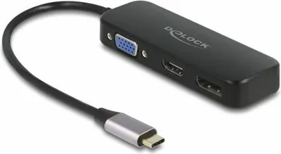 Produktbild von DeLOCK USB Type-C Adapter zu VGA / HDMI / DisplayPort 4K 60 Hz, Kabelgebunden, Thunderbolt 3, Schwarz, 3840 x 2160 Pixel, 1920 x 1080 Pixel, 60 Hz