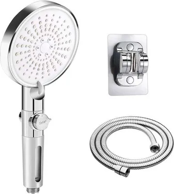 Produktbild von Famanu Duschkopf wassersparend mit Schlauch, 1,5 m - rund, 120 mm Durchmesser, 6 Strahlarten