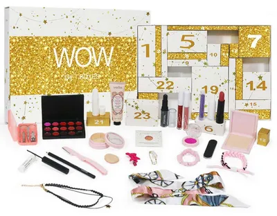 Produktbild von Adventskalender 2025 Make-up Set 24 Stück Kosmetik Geschenk für Frauen Abdeckstift Lippenstifte Eyeliner Weiß