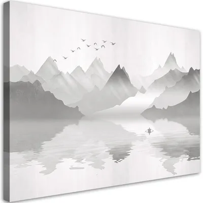 Produktbild von Leinwandbild Berge am See Abstraktion 100x70 Feeby Grau bild für die wand bereit zum aufhängen