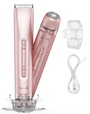 Productafbeelding van Scheerapparaat dames, 2-in-1 intiem scheerapparaat voor vrouwen, elektrisch dames scheerapparaat, nat- en droog scheerapparaat, haarverwijderaar voor oksels, bikinilijn, trimmer met functies voor benen en armen, IPX7 waterdicht