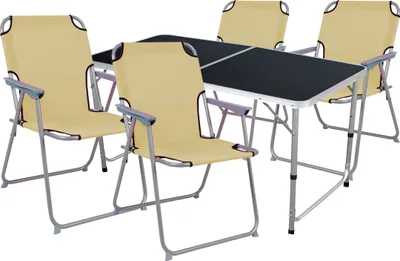 Produktbild von 5-teiliges Campingmöbel Set Black Alu 120x60x58/70cm beige
