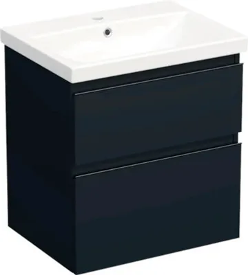 Produktbild von Jungborn Waschplatz TRENTA BxHxT 60x65x45 cm blau marino matt mit Keramik-Waschtisch Griffleiste schwarz