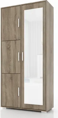 Produktbild von Garderobenschrank LUX 2, mit Spiegel und Fächern, Mehrzweckschrank, fertig aufgebaut, Trüffel Eiche