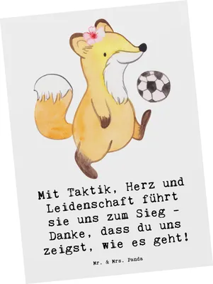 Produktbild von Mr. & Mrs. Panda Postkarte Fußball Trainerin - Weiß - Geschenk, Grußkarte, Trainingssessions, Danke, Ansichtskarte, Hingabe, Training, Sportart, kunstkarte, wie es geht