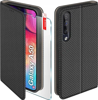 Zdjęcie produktu dla Etui z klapką do Samsung A50 | A50s A30s Zamykane Czarne Futerał + Szkło 9H