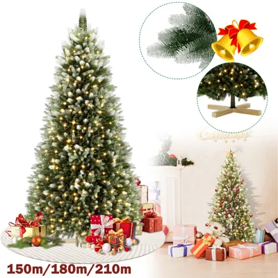 Zdjęcie produktu dla Sztuczna choinka LZQ 150 cm sztuczna choinka ze śniegiem i 200 ciepłymi białymi diodami LED, trudnopalna choinka z systemem szybkiego składania, w tym drewniany stojak na choinkę