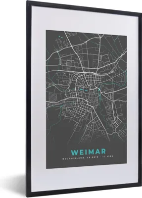 Produktbild von MuchoWow® Gerahmtes Poster Deutschland - Blau - Weimar - Stadtplan - Karte 40x60 cm - Poster mit Schwarzem Bilderrahmen Wandposter Rahmen Foto Bilder - Poster in Rahmen
