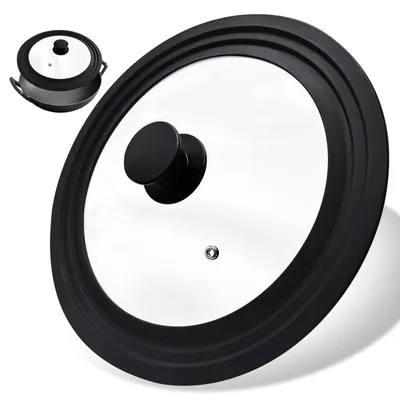 Immagine prodotto di Coperchio universale, diametro 28, 26 e 24 cm. Coperchi in vetro per pentole, coperchi per casseruole, coperchi in vetro, resistenti al calore, con bordo in silicone e foro per il vapore