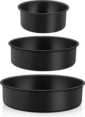 Image de Lot de 3 moules à pâtisserie en acier inoxydable Ø 10/16/20 cm, noir, antiadhésif