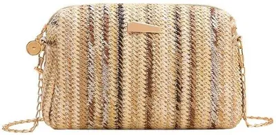 Produktbild von Unyqoos® Damen Stroh-Clutch & Portemonnaie – handgefertigte Strohtasche aus weichem, hautfreundlichem, gewebtem Stroh, leicht, 21 x 6 x 14 cm für Sommer & Strand