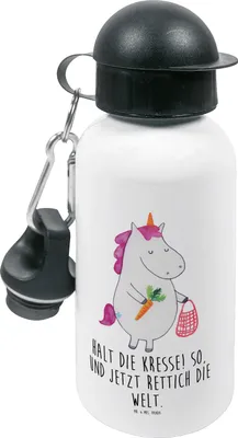 Produktbild von Mr. & Mrs. Panda Trinkflasche Einhorn Gemüse - Weiß - Geschenk, Wasserflasche, Einhörner, Biomarkt, Wochenmarkt, Unicorn, Kinderflasche, outdoor, Kinder, Sportflasche