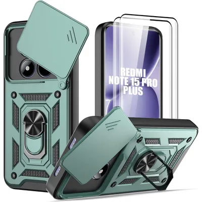 Image de Coque + 2 Verres Trempés pour Xiaomi Redmi Note 15 Pro Plus 5G, avec Protection Caméra - Vert
