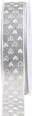 Produktbild von Geschenkband Herzen Beige 25mm x 15m Dekoband für Hochzeit, Geburtstag & Valentinstag