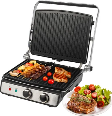 Image de ProfiCook Gril de contact pour griller sans graisse | Gril électrique pour par ex. panini, steaks, toasts | Gril électrique avec thermostat réglable en continu | Gril barbecue avec ouverture à 180° | 2000W | PC-KG 1264