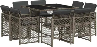 Produktbild von vidaXL 9-tlg. Garten-Essgruppe mit Kissen Grau Poly Rattan