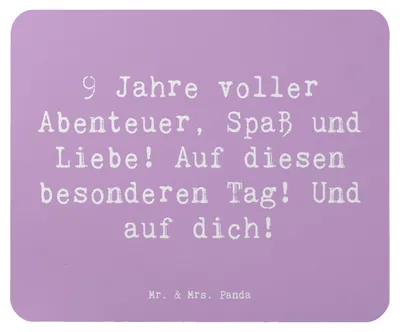 Produktbild von Mr. & Mrs. Panda Mauspad Spruch 9. Geburtstag Abenteuer - Lavendeltraum - Geschenk, neunter, Freude, pc mousepad, Mouse Pad, Geburtstagsgeschenk, mausunterlage, Liebe