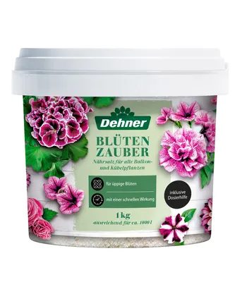 Produktbild von Dehner Blütenzauber, Spezialdünger, hochwertiger Dünger für Balkonpflanzen / Kübelpflanzen, organischer NPK-Dünger, mit Spurennährstoffen, mit Sofortwirkung, 1 kg, für ca. 1.000 l