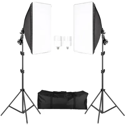 Produktbild von Fotografie Softbox Set, verstellbarer Stativständer, E27 Lampenkompatibilität, 20W LED-Lampen