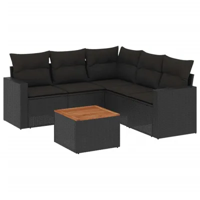 Produktbild von vidaXL 6-tlg. Garten-Sofagarnitur mit Kissen Schwarz Poly Rattan