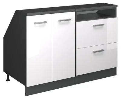 Zdjęcie produktu dla Zestaw szafek na dach skośny Vicco Rion Biały wysoki połysk 120 cm Zestaw 2 korpusów szafy głębokość 60 cm, Model 60291