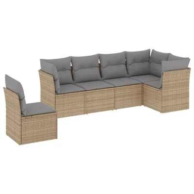 Produktbild von 6-tlg. Garten-Sofagarnitur mit Kissen Beige Poly Rattan
