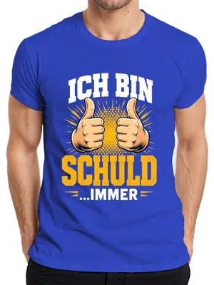 Productafbeelding van "Ik ben schuldig, altijd grappig" - Statement T-shirt voor heren, blauw, maat XXL