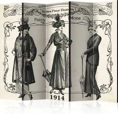 Produktbild von 5-teiliger Doppelseitiger Vlies Paravent - Dress 1914 II 225x172 cm h-B-0079-z-c