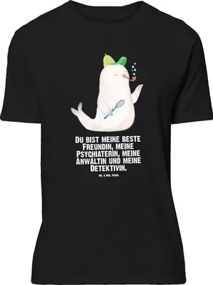 Produktbild von Mr. & Mrs. Panda Größe XL T-Shirt Robbe Sherlock - Schwarz - Geschenk, Shirt, Tshirt, mit Spruch, Lustige Sprüche