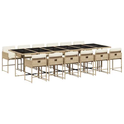 Produktbild von 13-tlg. Garten-Essgruppe mit Kissen Beige Poly Rattan