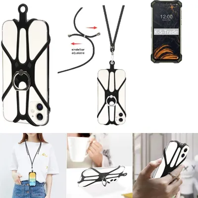 Produktbild von K-S-Trade 3in1 Handykette Handyband Handykordel Halsband Smartphone-Ring Handy-Ring kompatibel mit Doogee S88 Pro Fingerhalterung Handyring